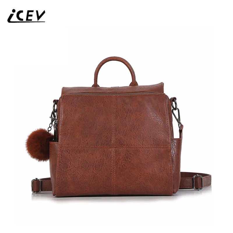 ICEV новые модные двойные женские сумки на плечо винтажные кожаные с помпоном от