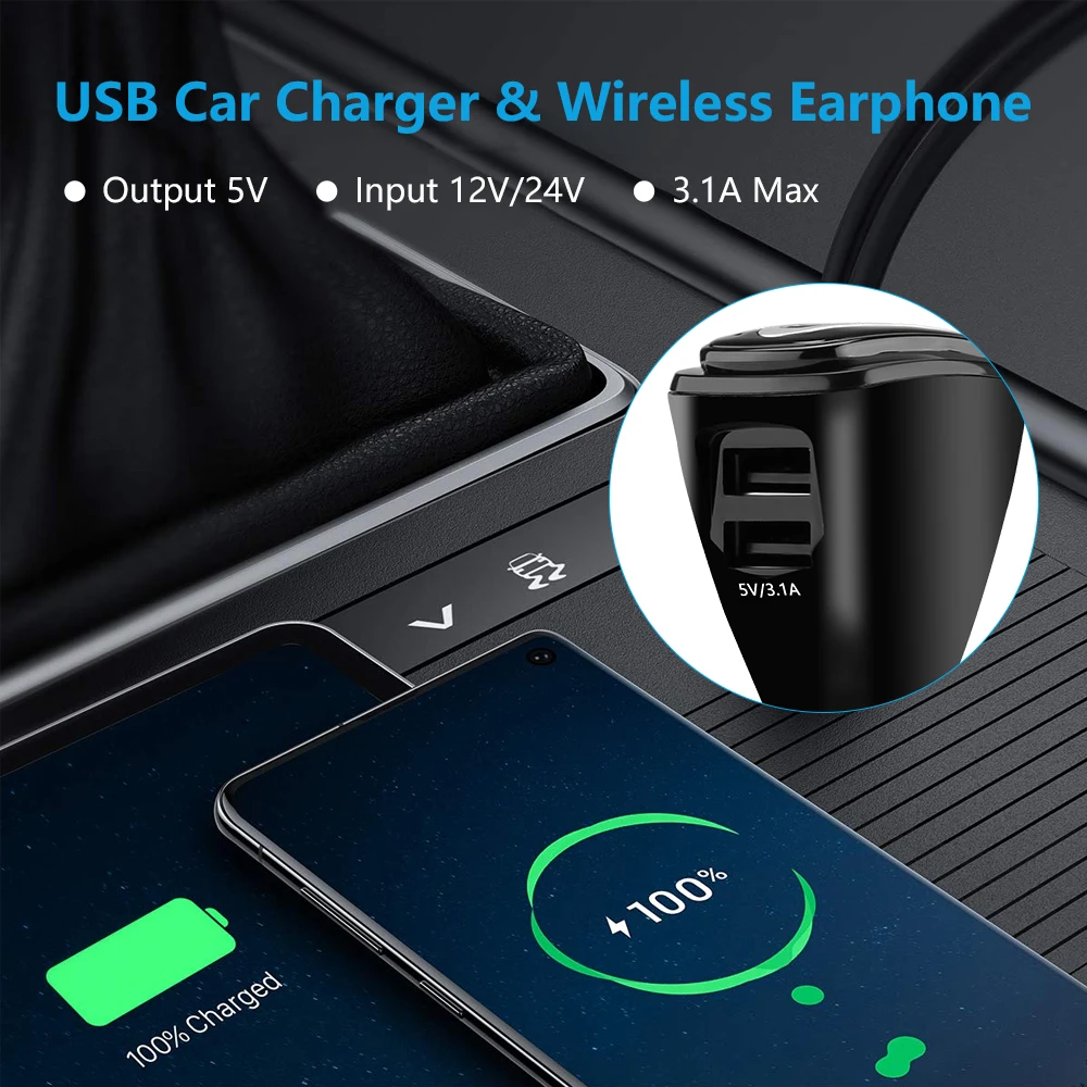 Bluetooth наушники беспроводные спортивные с USB Автомобильное зарядное устройство