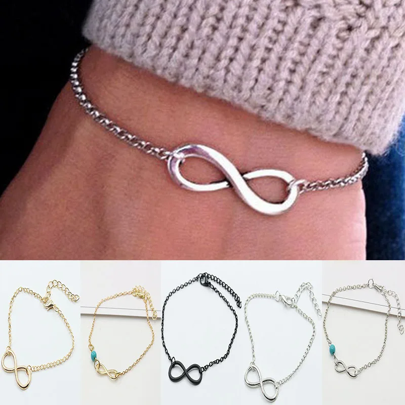 RE Fashion металлический браслет золотого цвета Infinity 8 крест для женщин подарок шарм