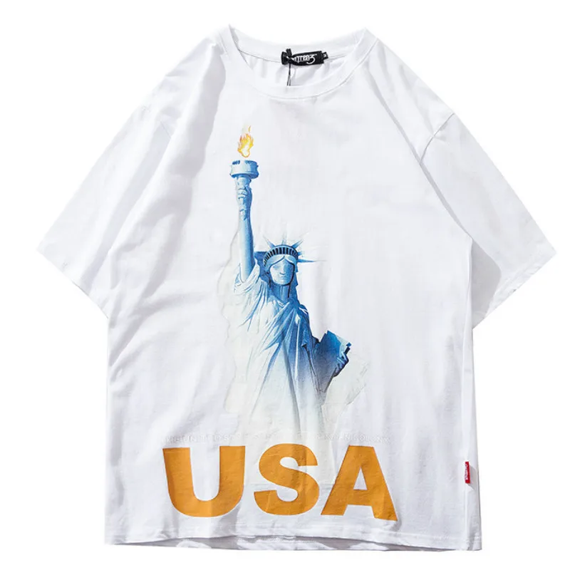 Статуя Свободы США Печатных хип хоп Уличная футболки для мужчин 2019 Harajuku