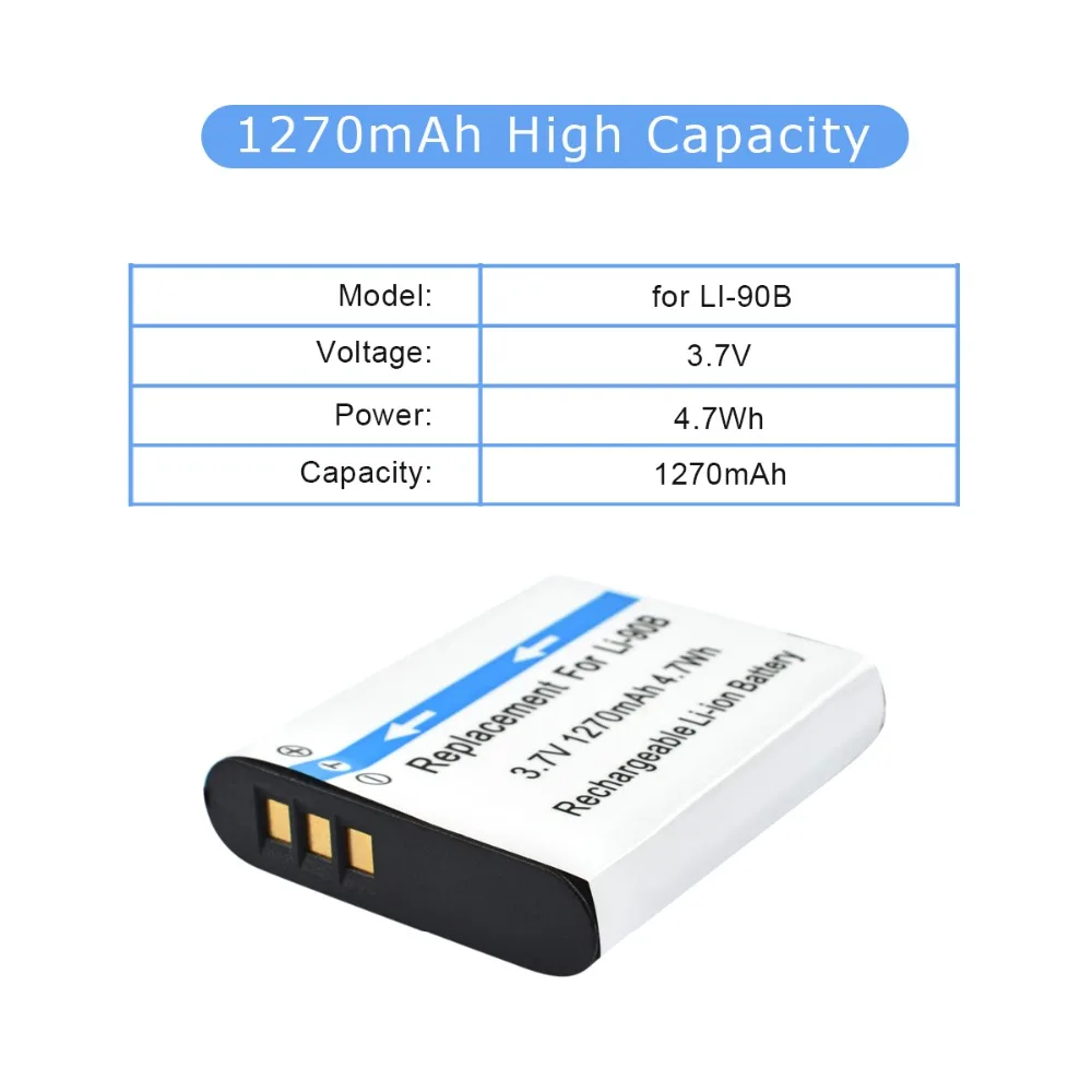 1X3 7 V 1270mAh LI Ion 90B LI90B аккумуляторная батарея для Olympus Tough TG 1 iHS 2 3 4 SH50 SH60 L30|Цифровые