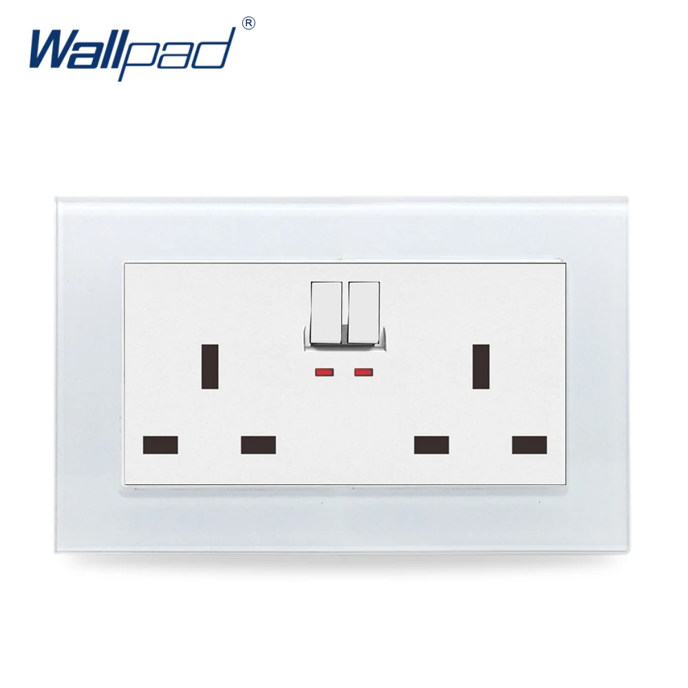 

146 Double 13A UK Switched Socket Wallpad Crystal Glass Panel 110V-250V 146*86mm UK Standard Wall Socket Plug Power Outlet