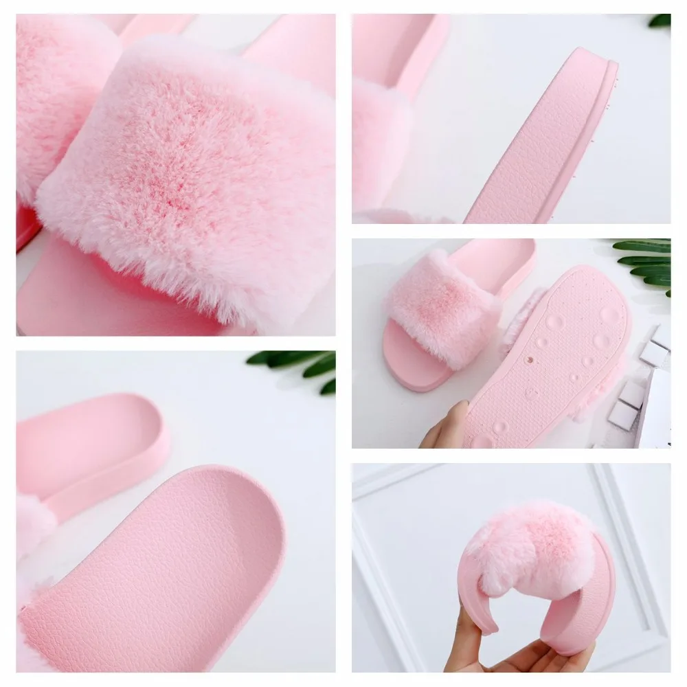 lisse women shoes plataformas mujer verano Plush slippers faux fur Slides flip flops Flat Shoes Beach sandals 36-40 |