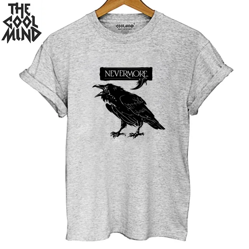 qi0447B-1GREY COOLMIND хлопковая летняя Свободная Женская футболка, повседневная женская футболка с коротким рукавом и принтом птицы, женская футболка с круглым вырезом, женские футболки - Цвет: qi0447B-1GREY