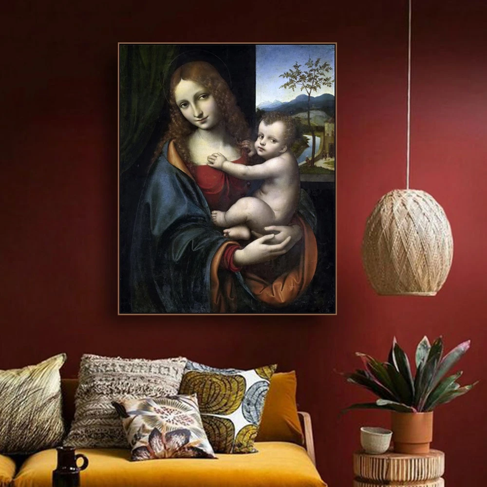 Мадонна и ребенок известная картина маслом от Da Vinci холст живопись искусство на
