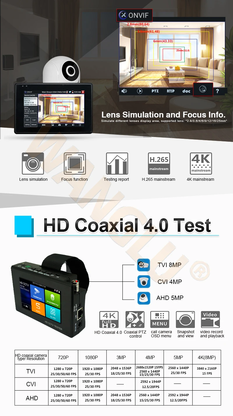 WANGLU " wirst IPC-1800ADH плюс коаксиальный HD 4,0 CCTV Тест er монитор с 4 к H.265 IP CVI TVI AHD CVBS все в одной камере тест