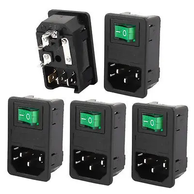 5 шт. кулисный переключатель AC250V 10A SPST Green Lamp IEC320 C14 впускная розетка с