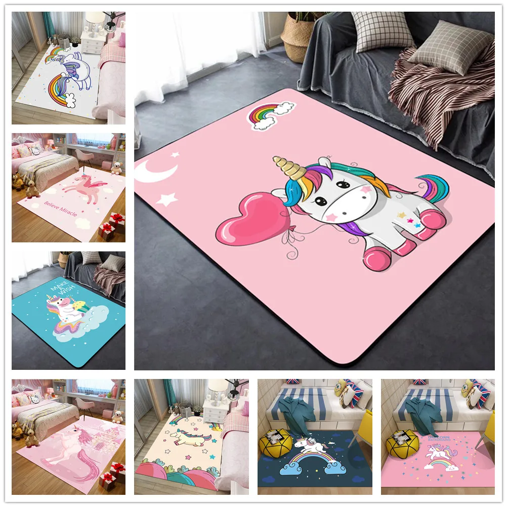 

Дизайнерские коврики с милым единорогом, креативные мягкие Противоскользящие коврики с 3D принтом для гостиной, спальни, прихожей