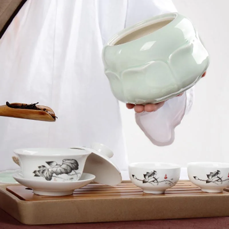 Китайский стиль Tieguanyin банка для хранения Искусство Цветочный узор печать банки