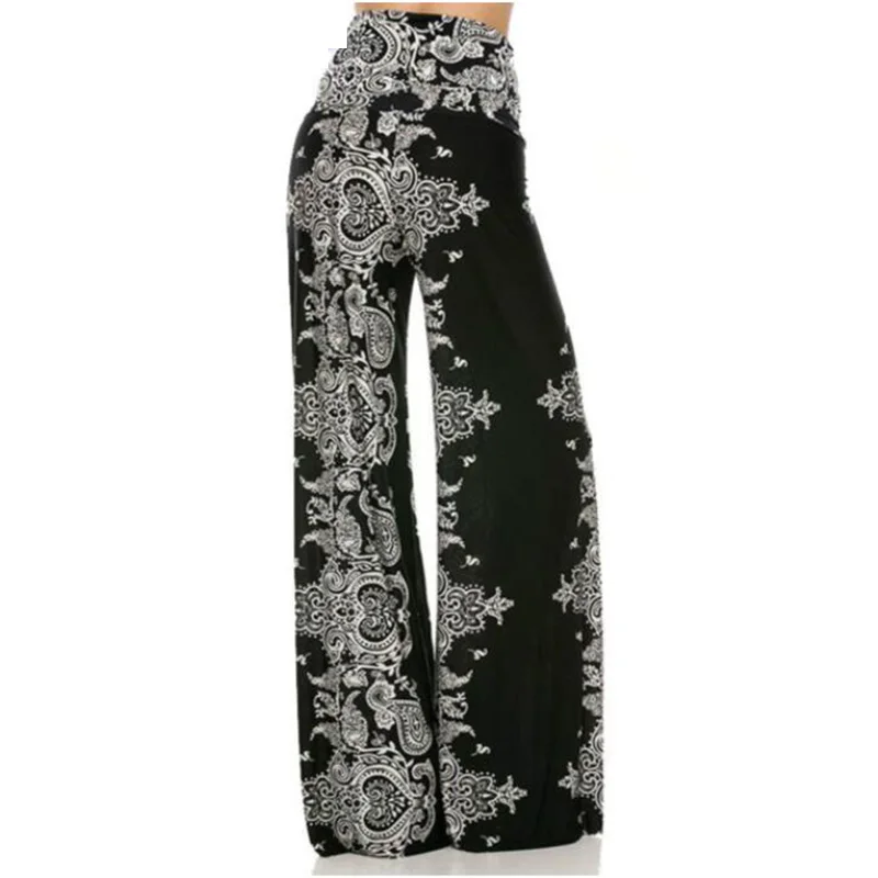 Женские широкие брюки с высокой талией повседневные свободные принтом в стиле