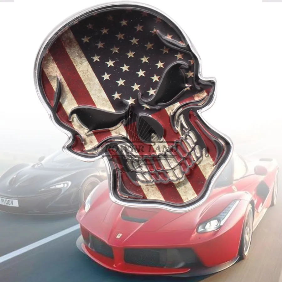 

Aluminum Car Styling Refitting Car Motorcycle American Flag Skull Decal Sticker Badge Emblem Universal Fit for Most Car Truck