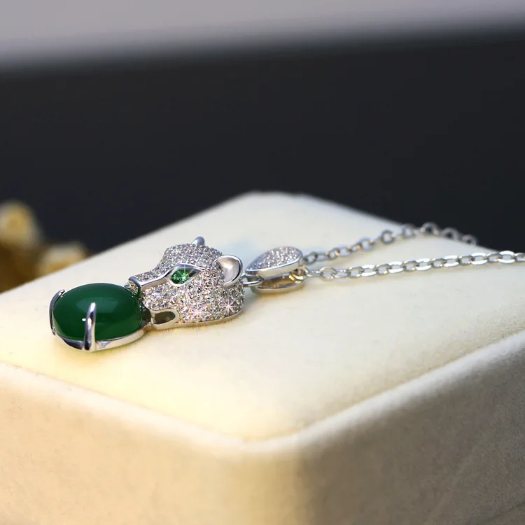 Tousmi леопардовая голова инкрустированный зеленый шар Халцедон подвеска