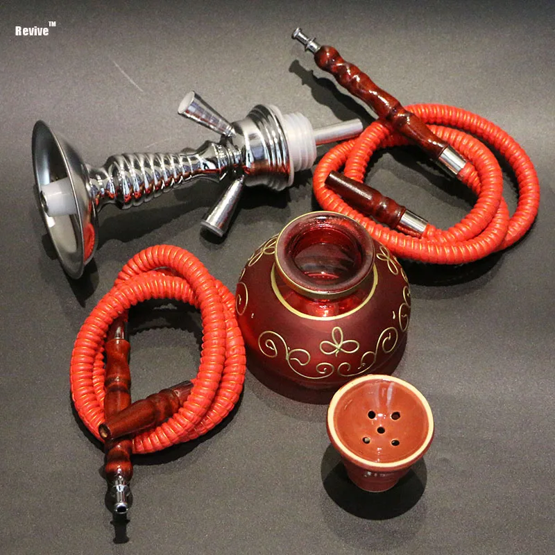 

Revive Narguile Hookah Complete Set 29cm Red Shisha Chicha 2 Hoses Nargile Ceramic Smoking Bowl Water Pipe Glass Bulb Base