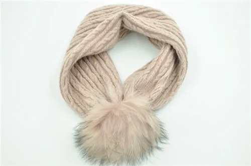 Pink match fur Для женщин шерстяной вязаный шарф с большой шарик из меха енота теплый Незаменимый для зимние из натурального меха с помпоном, вязаный шарф - Цвет: Pink match fur