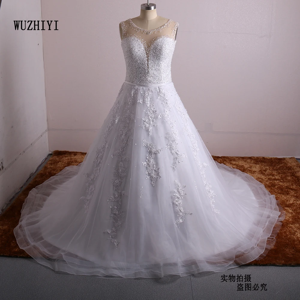 Женское свадебное платье WUZHIYI винтажное кружевное бальное с лифом и аппликацией