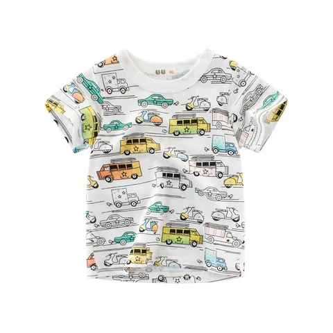 CROAL CHERIE/Детские топы с милым принтом в виде машины, одежда для маленьких мальчиков, хлопковая летняя детская одежда, футболки с короткими рукавами, 90-140 см
