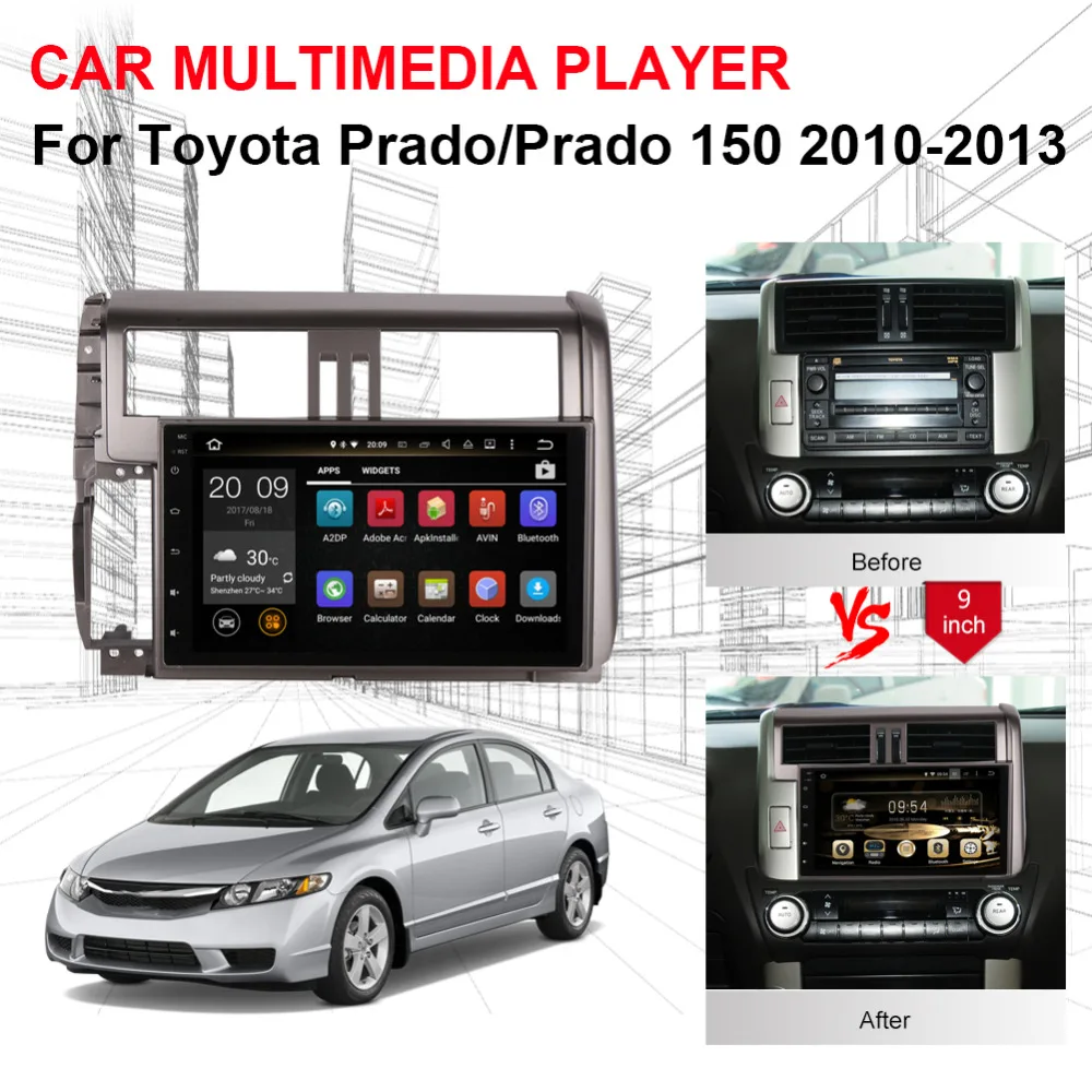 Android 9,0 автомобиль радио для Toyota Prado 150 2010 2011 2012 2013 радио Land Cruiser Prado, четыре ядра, 4 Гб автомобиля gps навигации