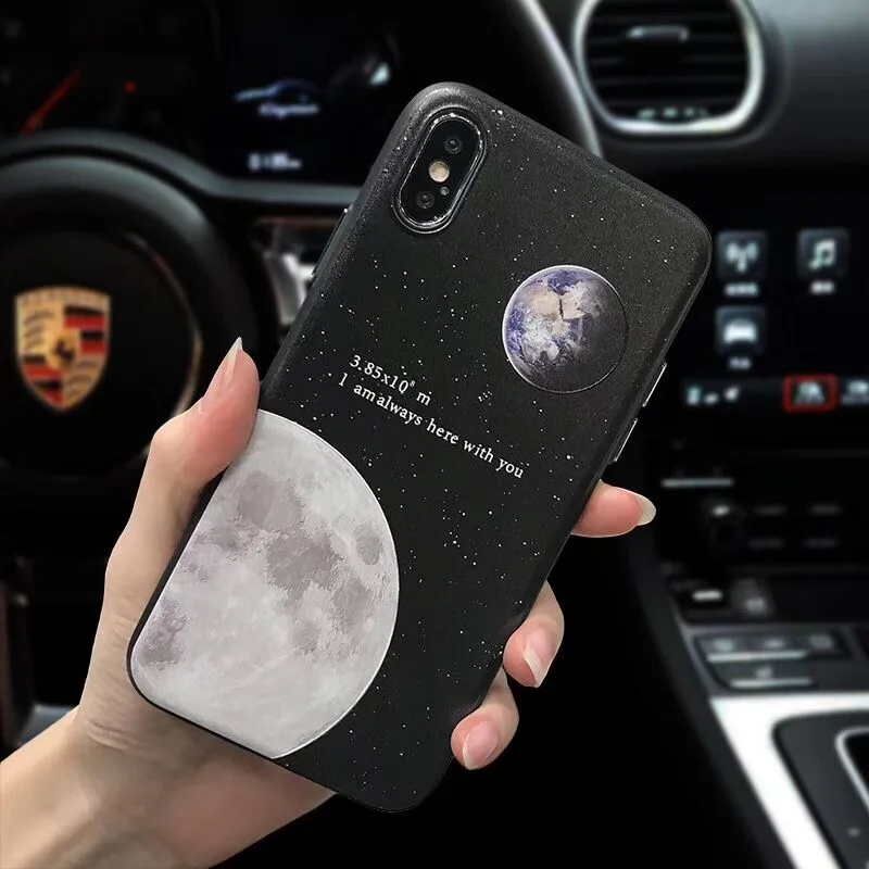 Netarlier Good Case For iPhone X &quotI am always here with you&quot The Earth And moon Couple Phone Cases Silicon Soft Back Cover |