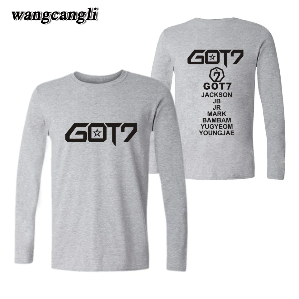 Корейский GOT7 с длинным рукавом футболка для мужчин и женщин Модные в стиле