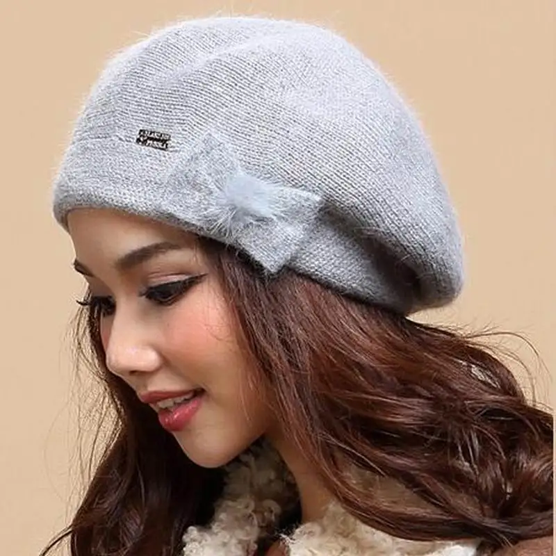 

Зимняя женская шапка, осенняя и зимняя теплая шапка из кроличьего меха, двухслойная вязаная шапка, вязаные шерстяные шапки W-127