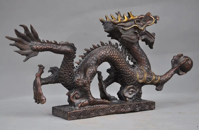 

christmas 21"China Fengshui bronze gilt success Dargon beads opera Lucky Statue sculpture halloween