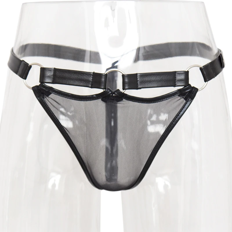 Прозрачные сетчатые мужские трусы для игр черные сексуальные из искусственной