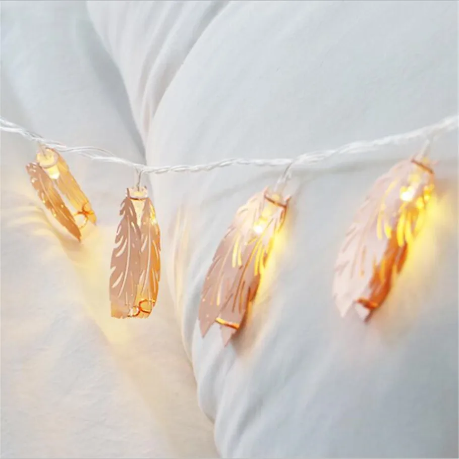 Factory sales Handmade Rose Gold Feather Led String Light Battery Fairy Party Light/ Wedding/Christmas Decoration Drop Sh | Лампы и