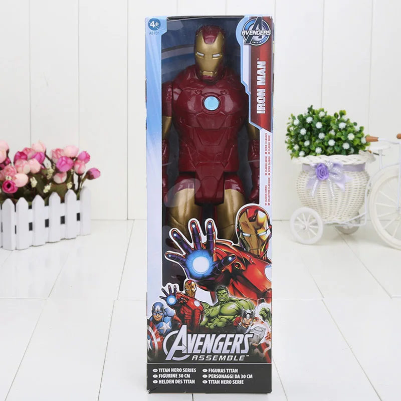 Ironman Box Мстители эндгейм фигурка игрушка Супер Герои Капитан Америка Железный человек Человек-паук Халк Тор Росомаха танос ПВХ фигурка игрушка 30 см - Цвет: Ironman Box
