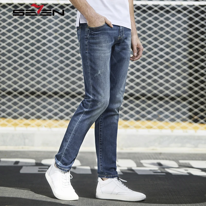 

Джинсы Seven7 мужские стрейчевые, рваные узкие брюки, облегающие джинсы в стиле хип-хоп, синие потертые байкерские джинсы 114S80120