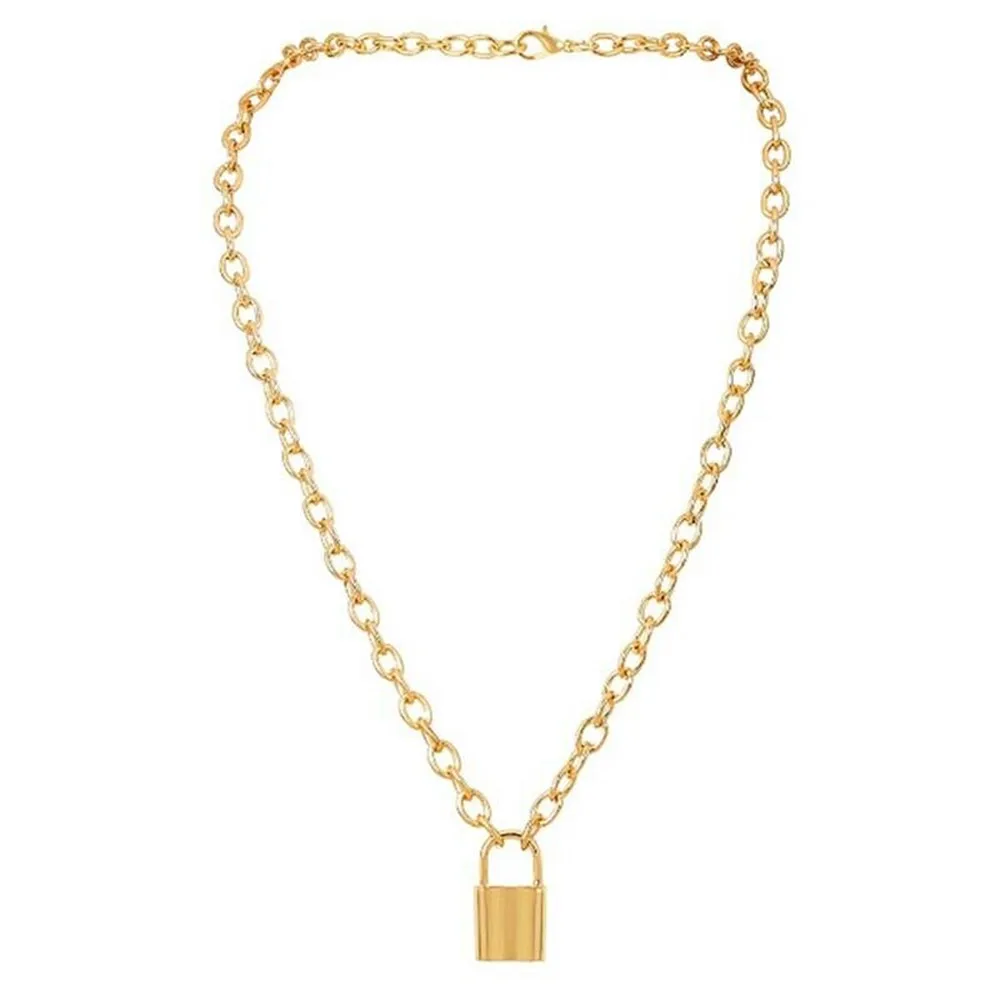gold necklace 1 предмет; Новинка; модные сапоги в панковском стиле, ювелирные изделия цвета: золотистый, серебристый цветной висячий замок кулон Цепочки и ожерелья Нержавеющая сталь Rolo цепного каната Цепочки и ожерелья - Окраска металла: gold necklace