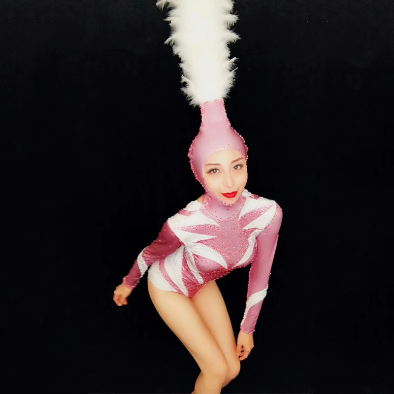 Новый сексуальный розовый костюм кошка Zentai Стразы с головой танцевальный для