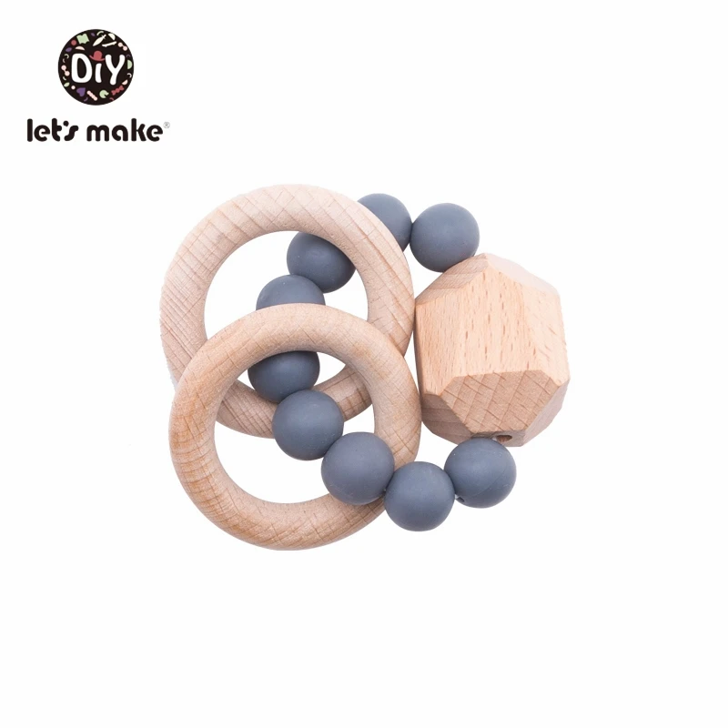 gray Let's Make 1 шт. детские игрушки силиконовые бусины DIY детские погремушки браслеты прорезывание зубов деревянные кольца игрушки для детей Детские Прорезыватели для коляски - Цвет: gray