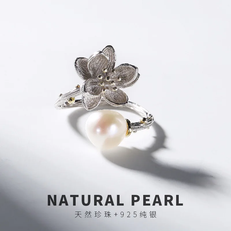 

2018 New Natural Pearl Ring 100% 925 Sterling Silver Ring For Women, Elegance Fashion Adjustable Silver Ring Fine Jewelry Hot