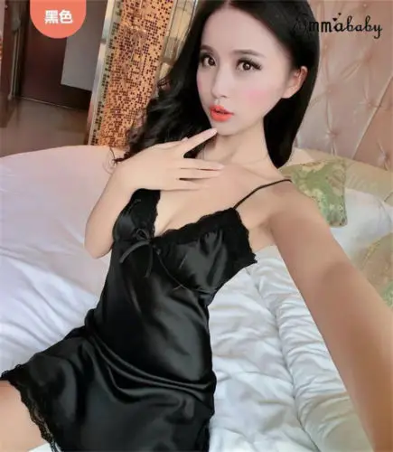 Женское атласное белье Babydoll ночное на бретельках ночная рубашка Сексуальное |