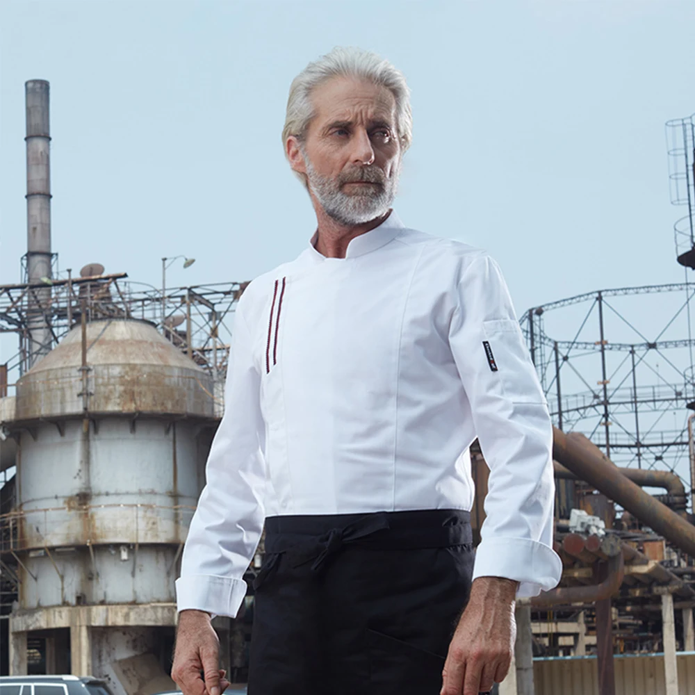 

New Black White Chef Jacket Uniforms Long Sleeve Hotel Cook Clothes Food Services Frock Coats Restaurant Uniforms Chef Shirts