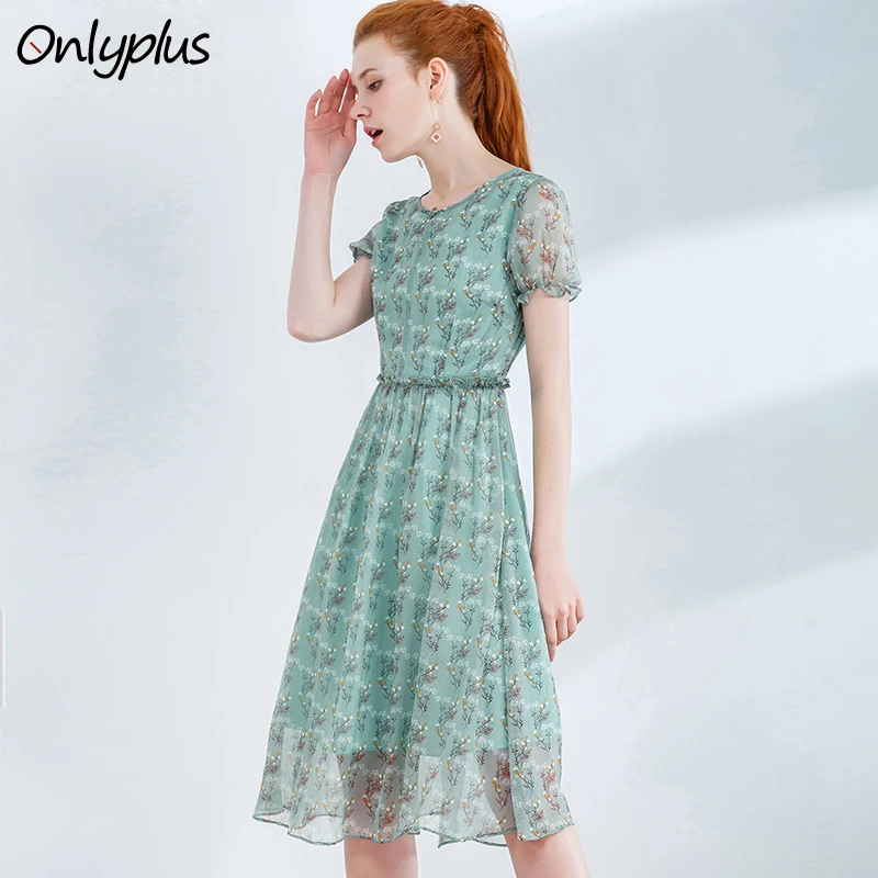 ONLY PLUS Summer Short Lantern Sleeve Printing dress Elegant Chiffon Floral High Quality Lining Casual Woman Dresses Sweet 2018 | Женская