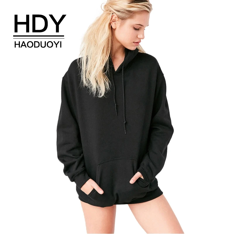 Толстовка HDY Haoduoyi Женская черная синяя с карманами на шнурках|hoodies female|sweatshirt