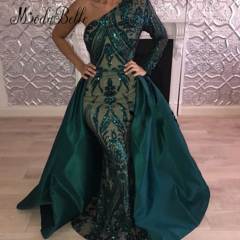 

modabelle Sexy Sparkly Detachable Train Prom Dresses Sequin Green Long Saudi Arabic Formal Dress 2018 Robe Dubai Soiree Kaftane