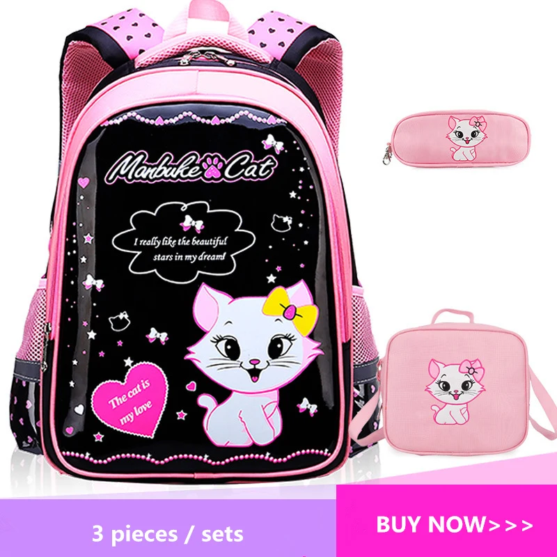 Детский Школьный рюкзак для девочек с изображением кота и принцессы