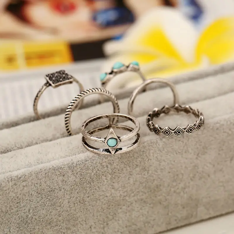 Набор колец в винтажном стиле для женщин Античные тибетские серебряные