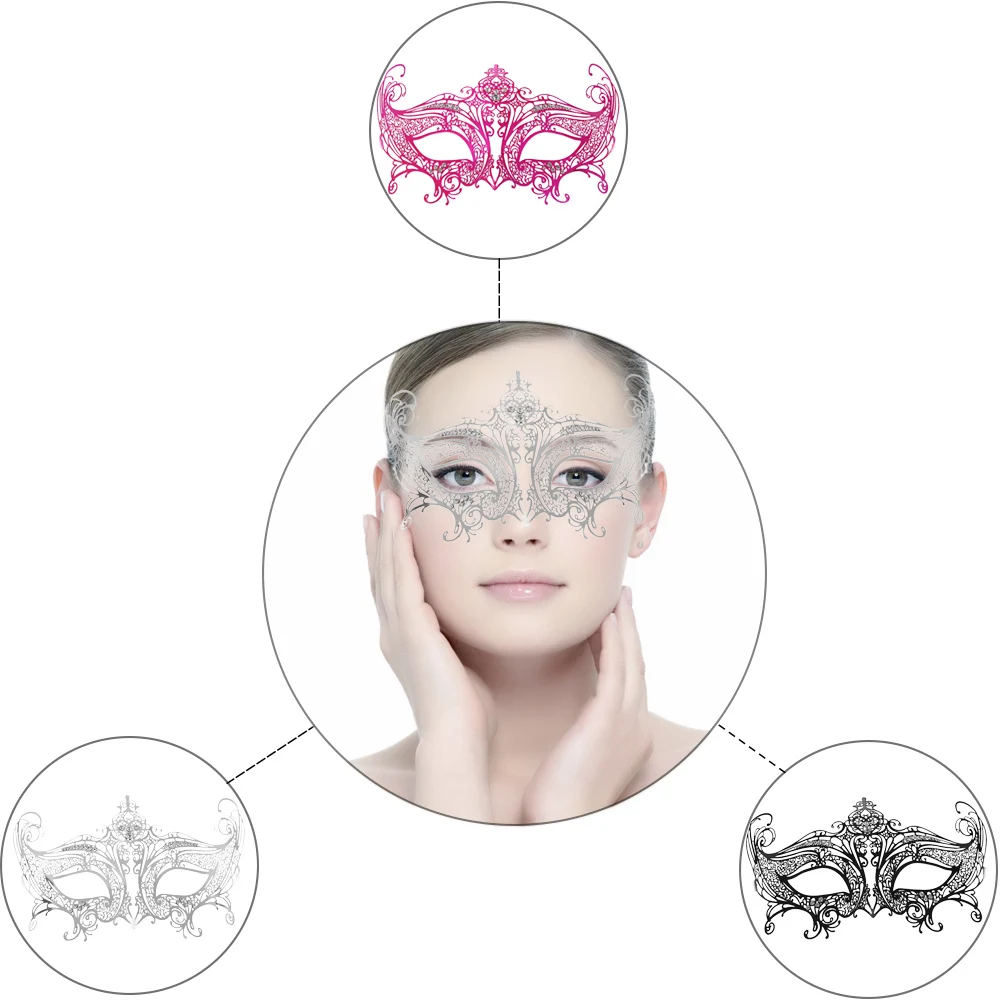 Черная/Красная/серебряная розовая металлическая полумаска с лазерной резкой