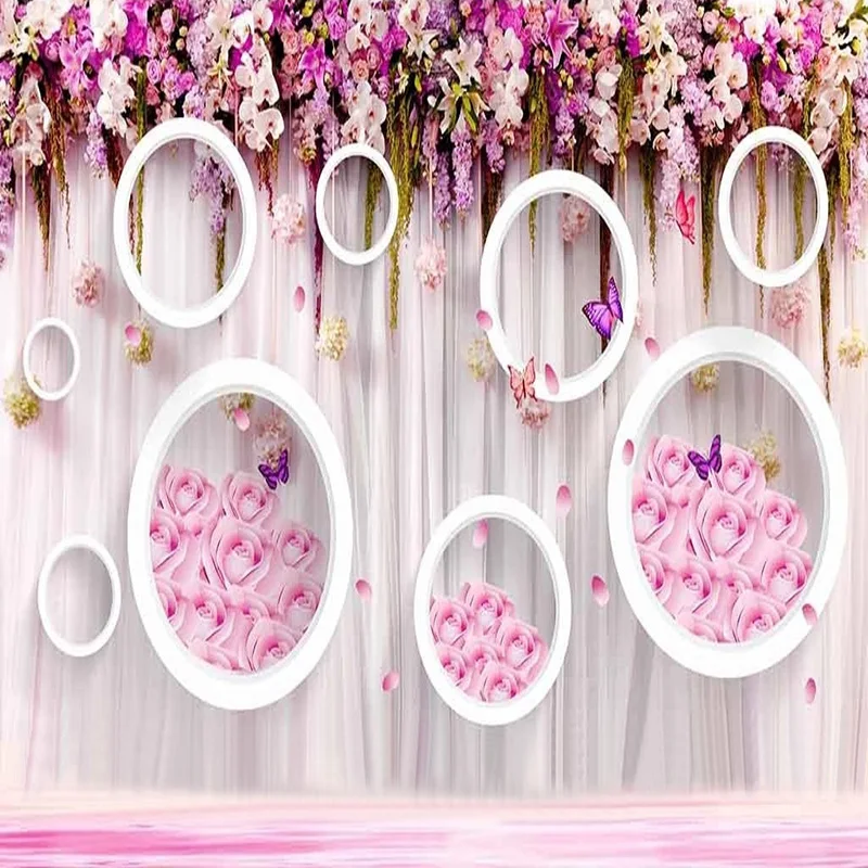 Настенная 3D Бумага роза круг цветок фото обои гостиная свадьба дом романтичный