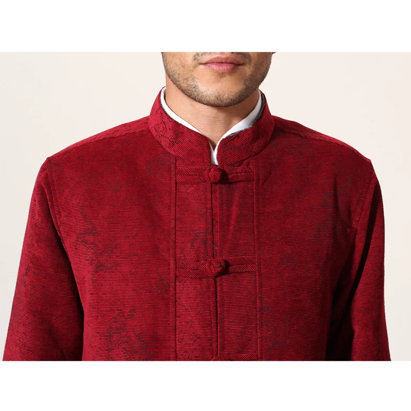 

Navy Blue Winter Thick Men Corduroy Jacket Chinese Traditional Male Kung Fu Coat Mandarin Collar Outwear M L XL XXL XXXL MN37