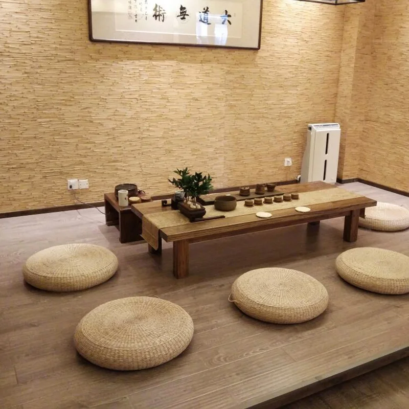 구매 휴대용 밀짚 이불 대형 바닥 매트 명상 쿠션 요가 두꺼운 원형 좌석 다다미