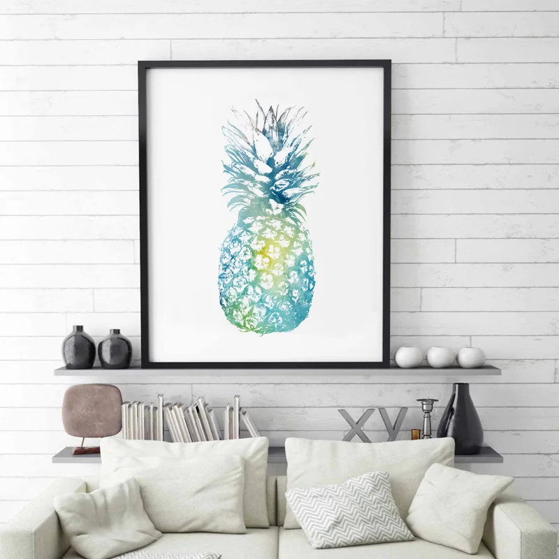 Акварельная детская синяя печать ананаса настенная художественная картина для
