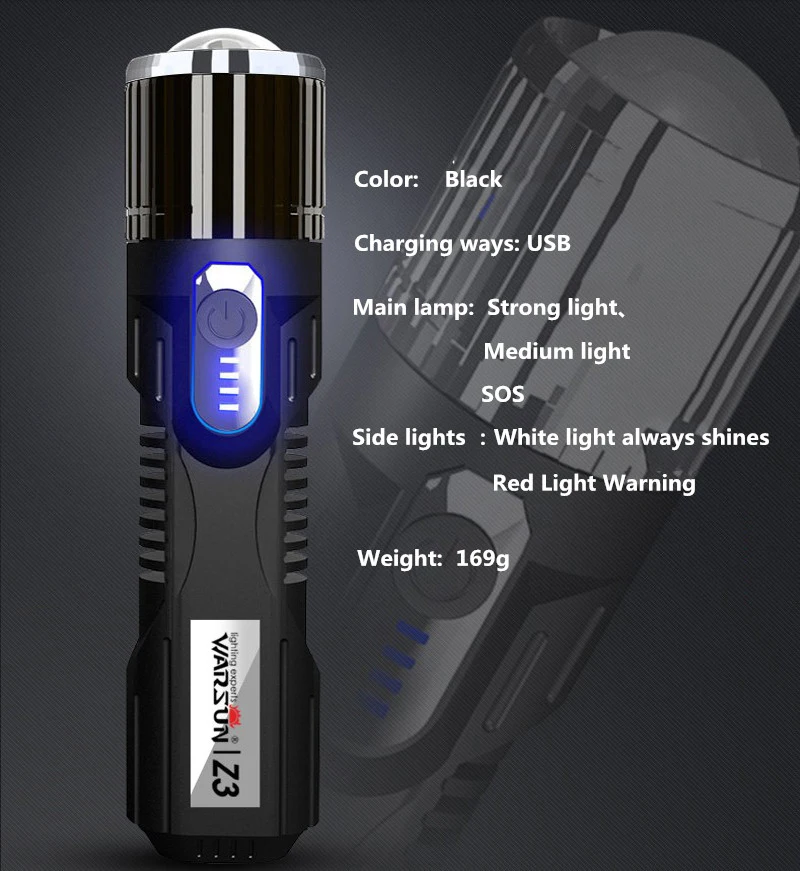 Warsun T6 светодиодный фонарик usb внешний аккумулятор заряжаемый портативный