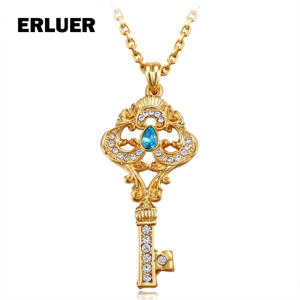 ERLUER золотой цвет модное ожерелье для девушек женщин Синий австрийский кристалл