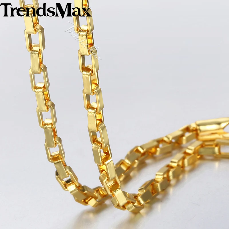 Trendsmax, Мужская цепочка, ожерелье, золотая коробка, звено цепи, ожерелье для женщин, мужские ювелирные изделия,, Прямая поставка, подарки 3 мм KGN376