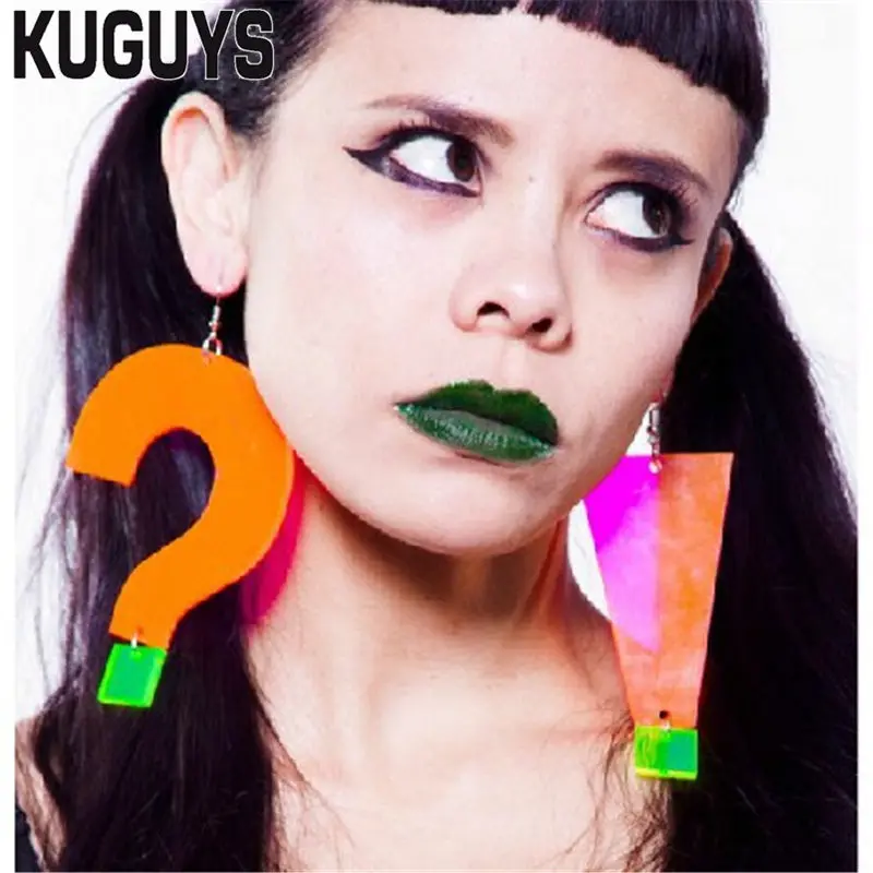 KUGUYS &quot? !&quot Неоновый розовый большие серьги для женщин модные ювелирные изделия
