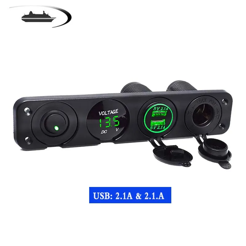Product B Green Автомобильный переключатель для лодки 12 В двойной USB разъем зарядное устройство светодиодный цифровой вольтметр тумблер панель для автомобиля лодка морской RV грузовик Camper - Цвет: Product B Green